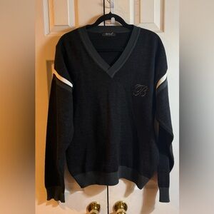 Besle Men's Black V-Neck Sweater with White Accents